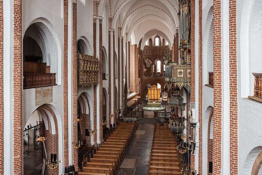 Nave arches and columns of Roskilde Cathedral