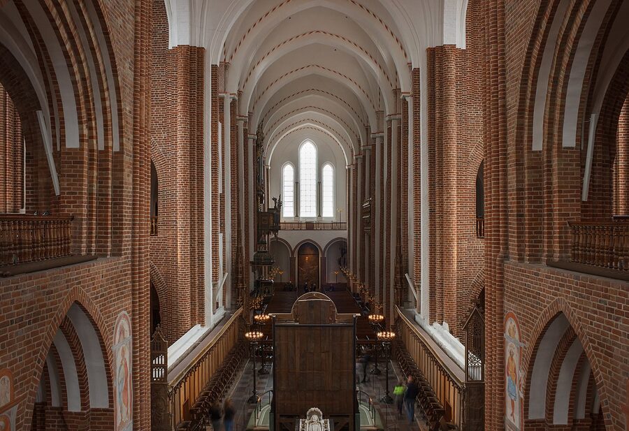 Roskilde Cathedral nave interior with high windows