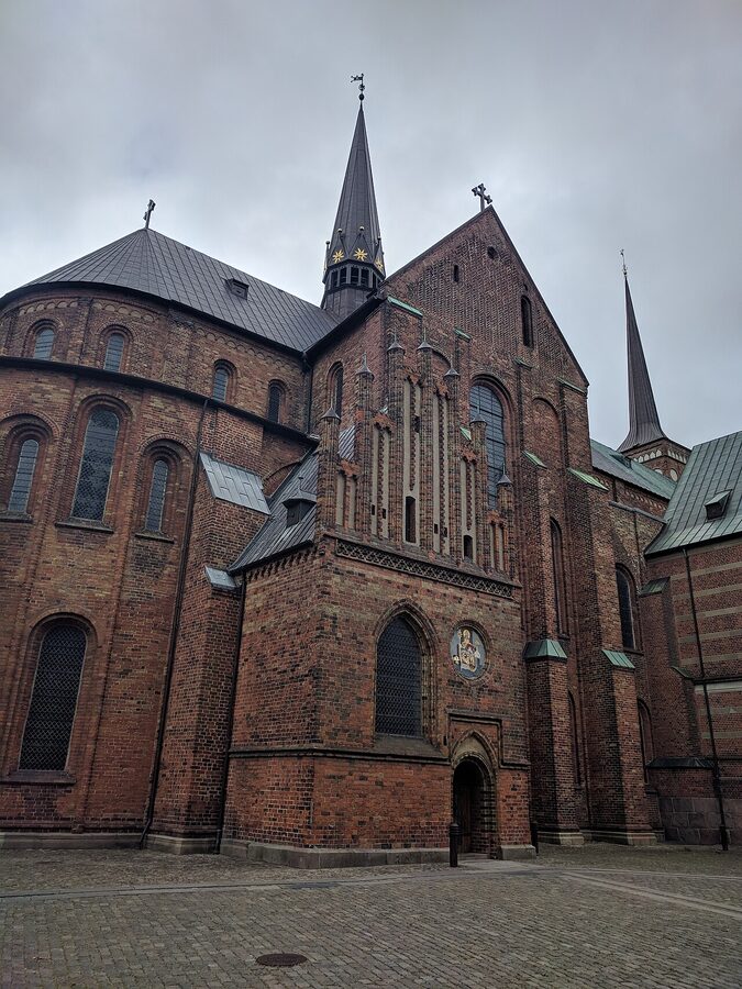 Roskilde Cathedral twin towers under a clear sky