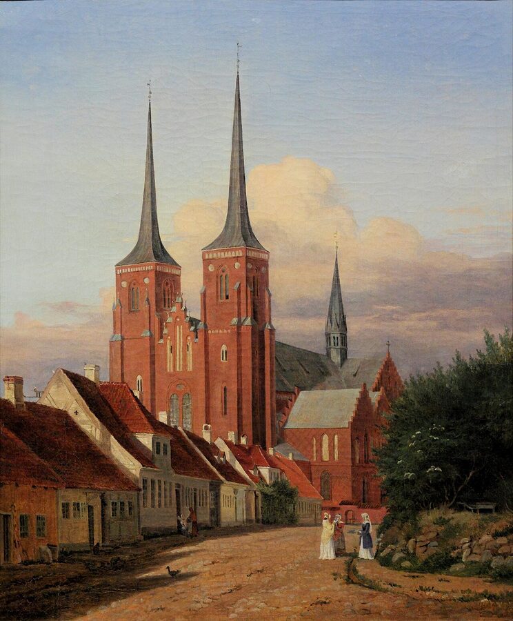 Historical painting of Roskilde Cathedral by Jørgen Roed