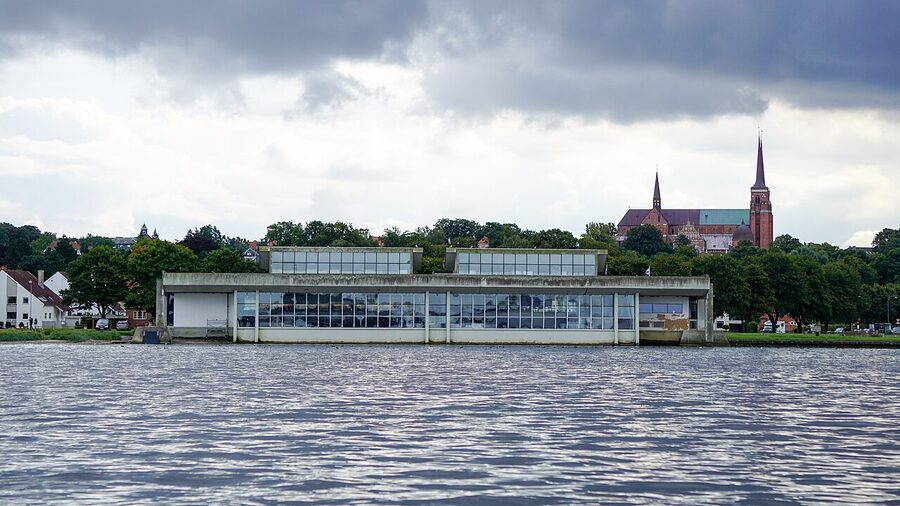 Viking Ship Museum seen from across Roskilde Fjord