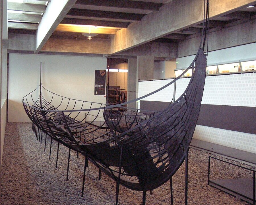 Skuldelev 2 longship reconstruction in the museum