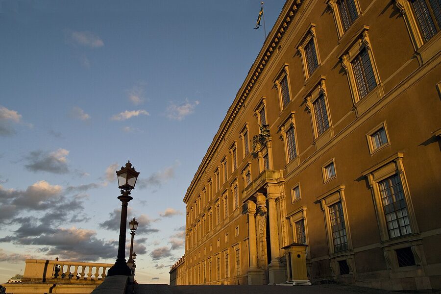 Stockholm Royal Palace seen from the northwest, the long Italian Baroque facade above the water