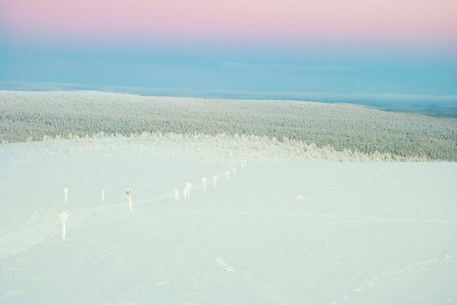 Snow-covered Saariselka landscape at twilight