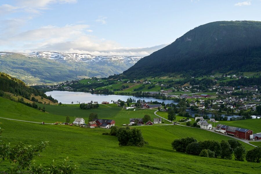 View of Vossevangen lake from the Bergen Line carriage window