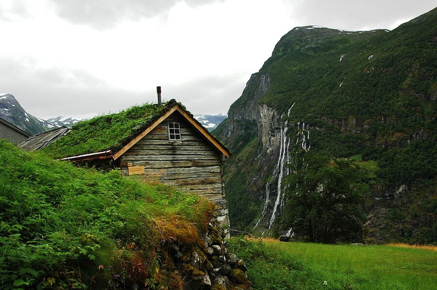 Skageflå abandoned mountain farm above Geirangerfjord