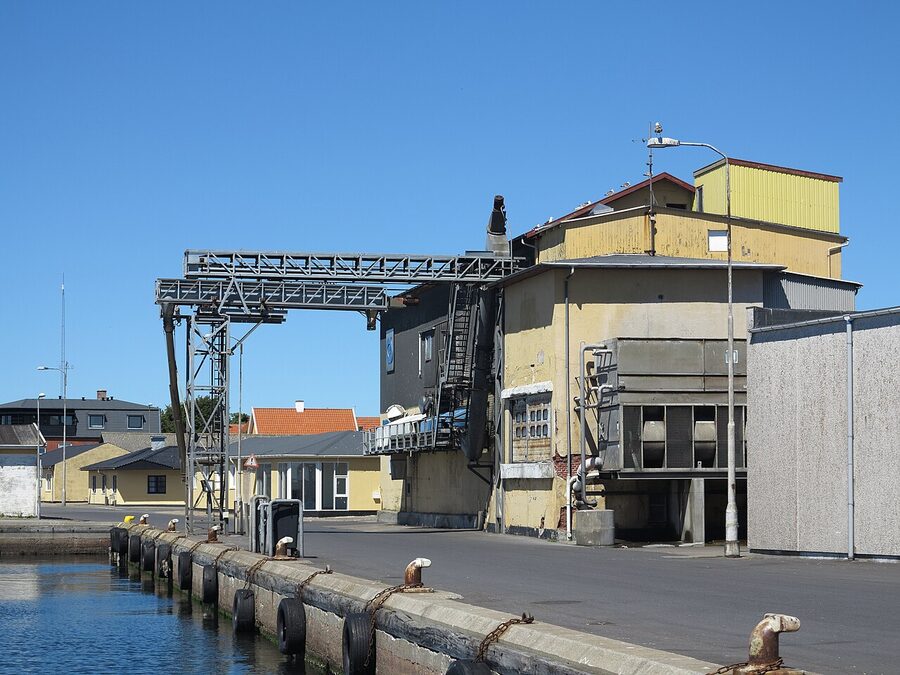 Skagen harbour with the historic ice works building