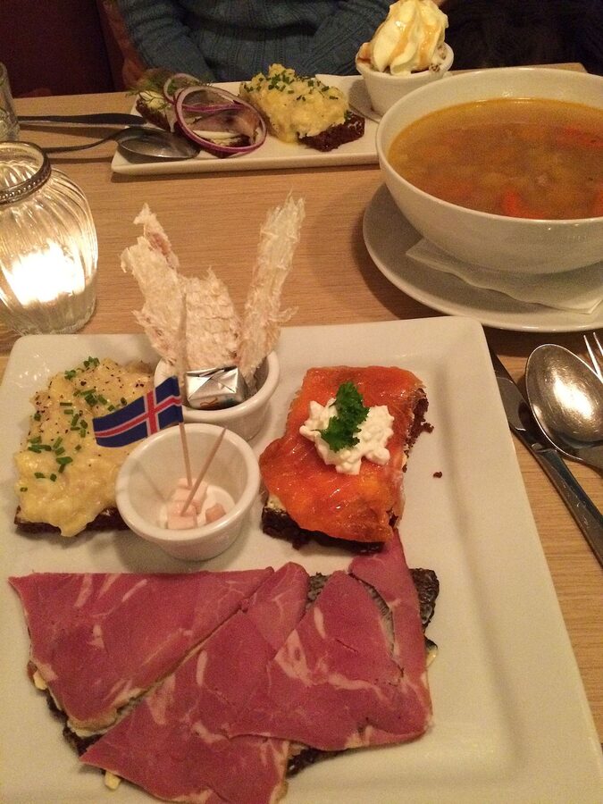 Hákarl served on a plate in Iceland