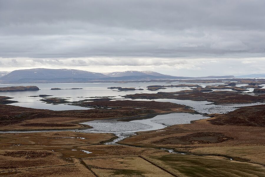View from Helgafell hill towards Breiðafjörður and Snæfellsnes