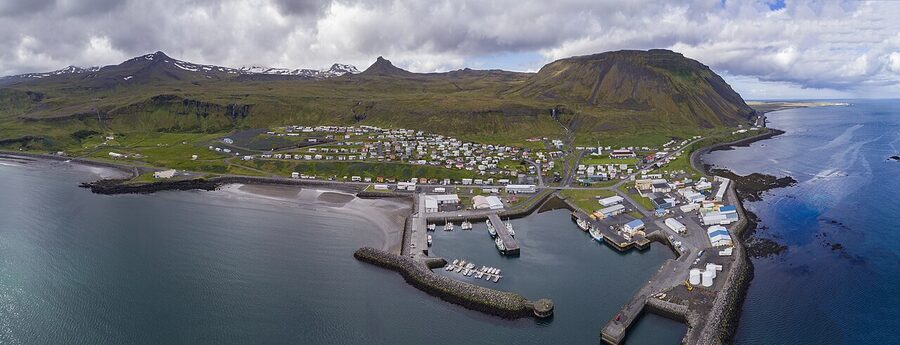 Aerial view of Ólafsvík harbour, Snæfellsnes