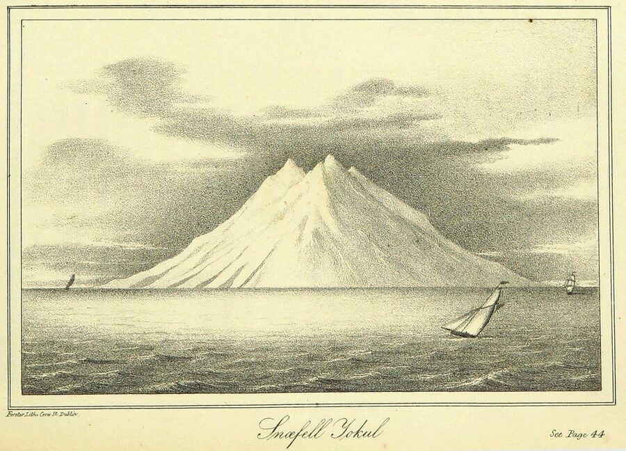 1850 engraving of Snæfellsjökull, Iceland
