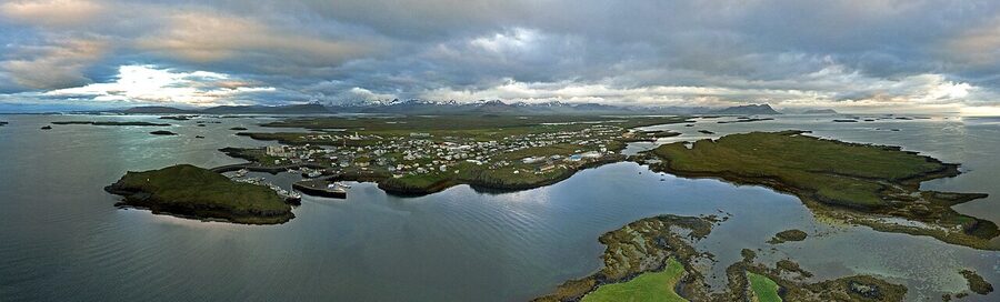 Stykkishólmur from the sea, with Breiðafjörður island archipelago