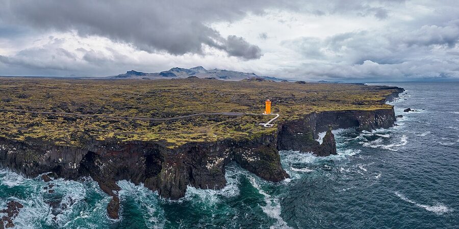 Svörtuloft orange lighthouse on the western tip of Snæfellsnes