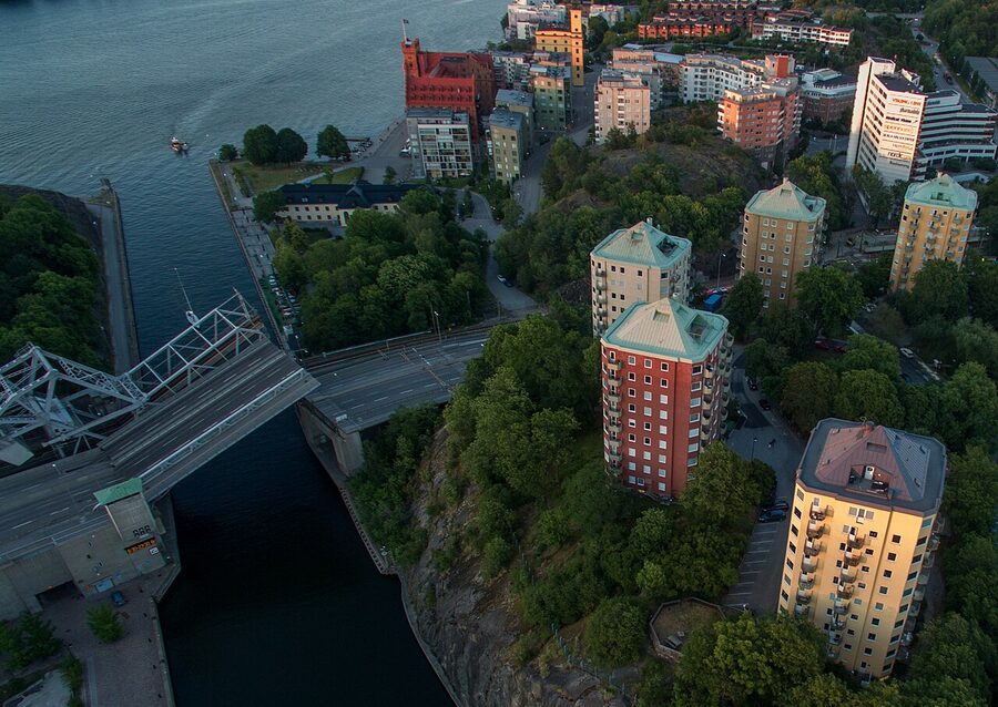 Aerial of central Södermalm with Hornstull at the western edge