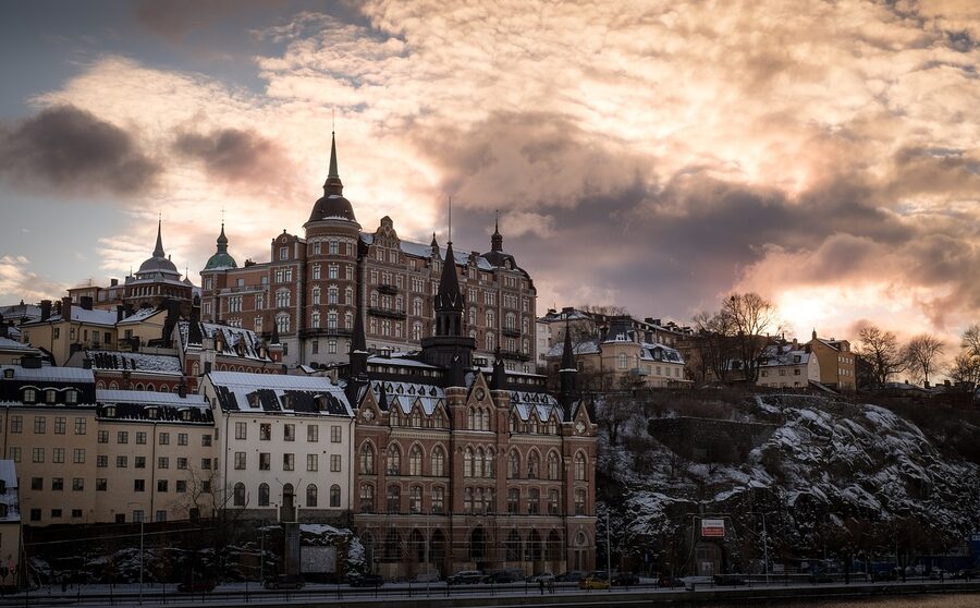 Sodermalm Stockholm National Romantic facade, ornate building exterior with carved stone details
