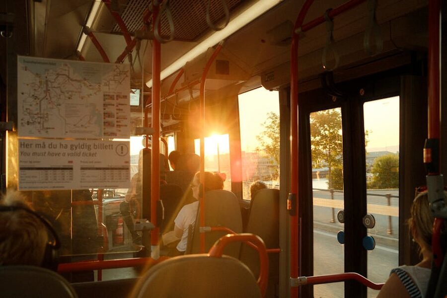Norwegian intercity bus on the road
