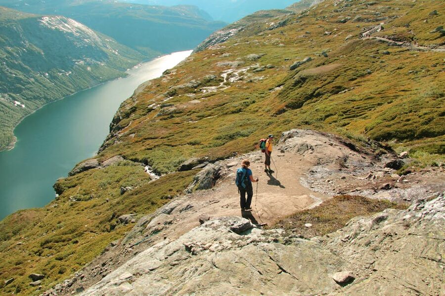 Hikers on a Norwegian summer hiking trail