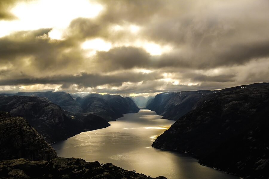Lysefjord in calm blue water