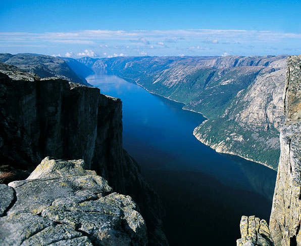Lysefjorden between steep cliffs
