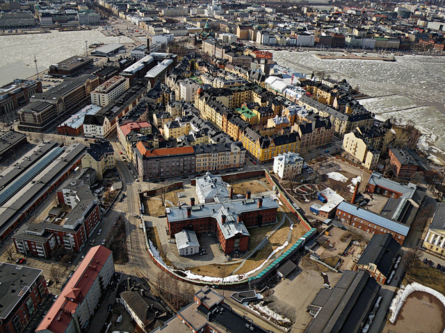 Aerial view of Katajanokka peninsula in Helsinki