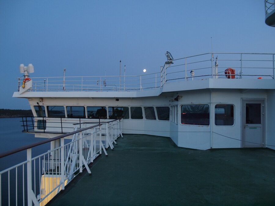 Promenade Deck of Viking Mariella at night