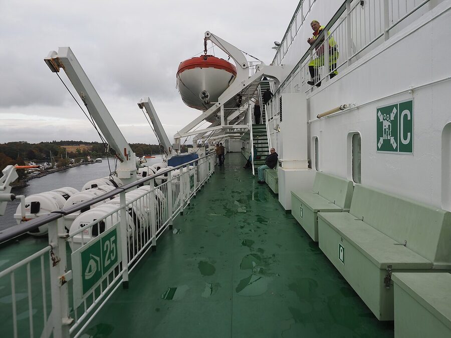 Outer deck of Viking Mariella in calm Baltic weather
