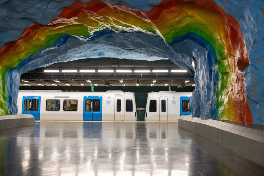 Stockholm metro rainbow tunnel
