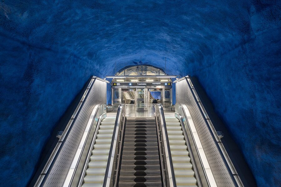 T-Centralen blue and white platform Stockholm