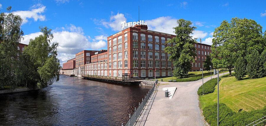 The red-brick Tampella industrial complex on the east bank of the Tammerkoski