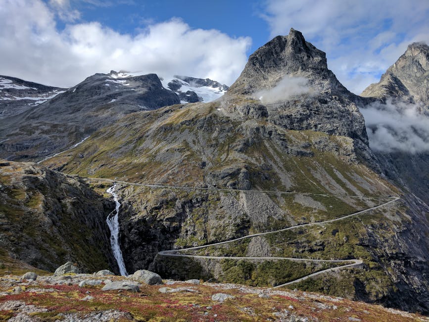 Trollstigen winding mountain road with surrounding peaks, Norway
