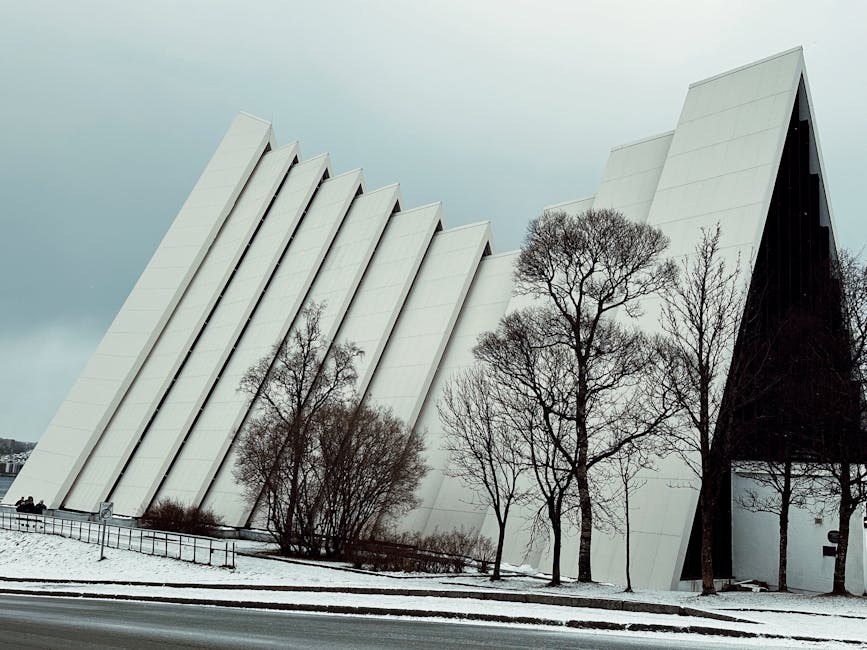 Tromso Arctic Cathedral surrounded by snow