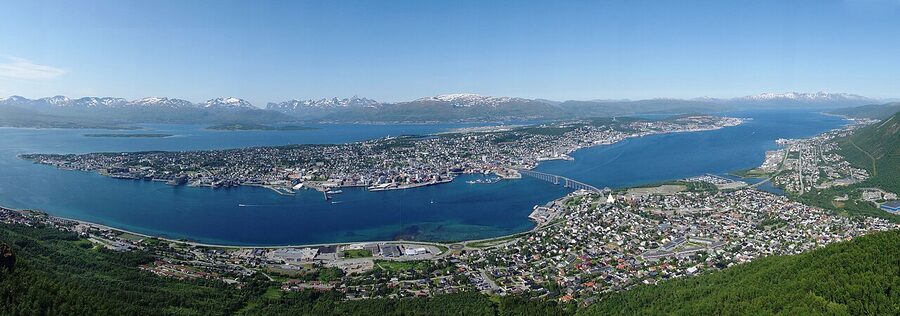 Panoramic view of Tromso from Fjellheisen cable car
