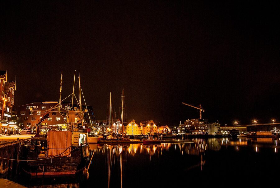 Tromso port during polar night