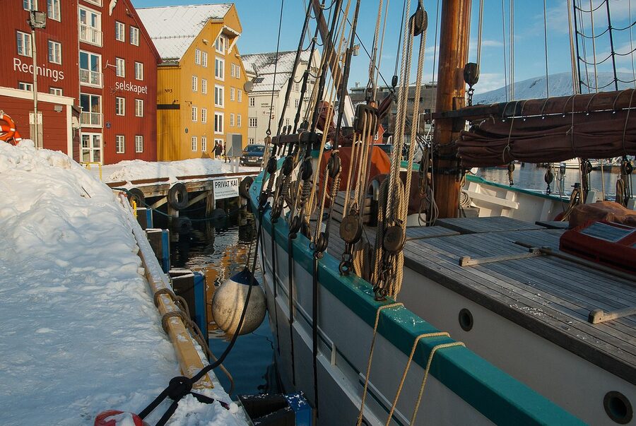 Tromso port with sailboat