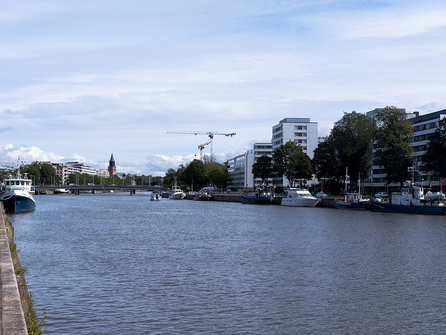 The Aura river running through central Turku in summer
