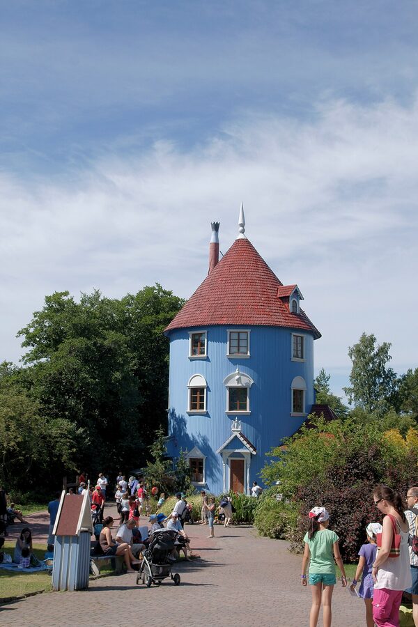 The blue Moomin House at Moominworld in Naantali
