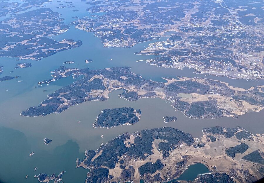 An aerial view of Ruissalo island, west of Turku, with its oak forest and coastline