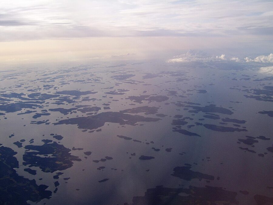 An aerial view of the Saaristomeri, the Archipelago Sea off the coast of Turku