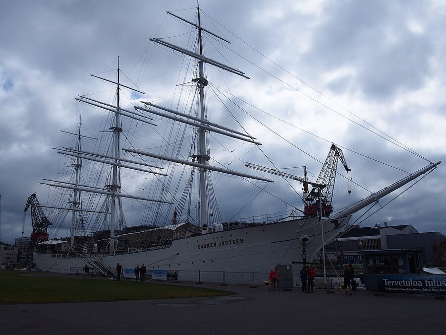 The Suomen Joutsen seen from the river side at Forum Marinum
