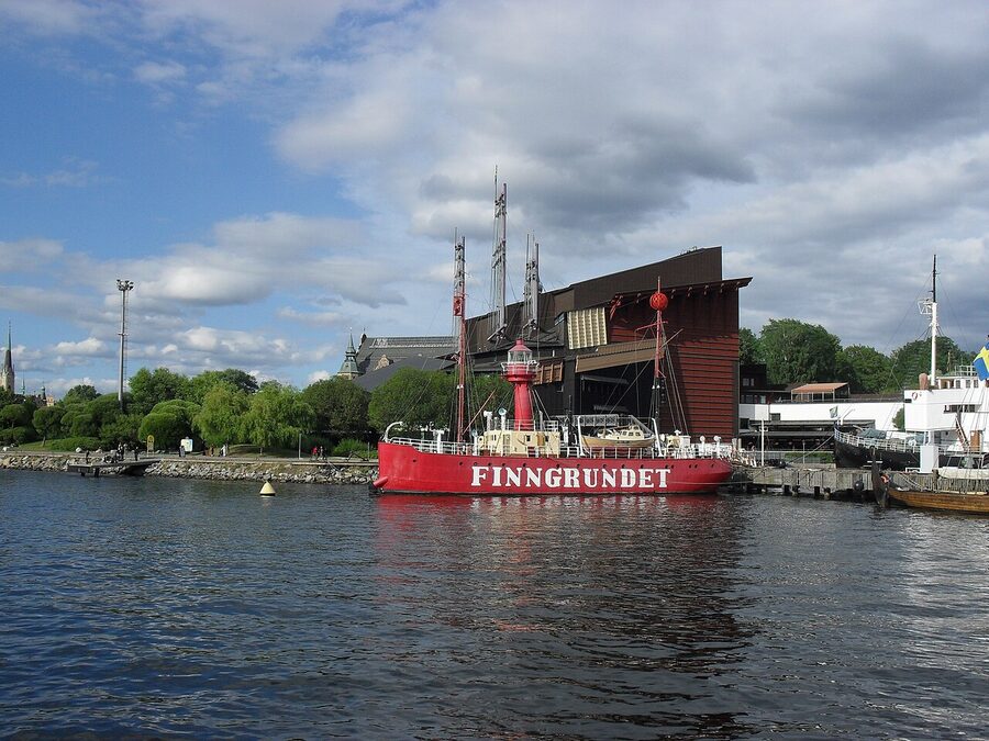 A red lightship moored outside the Vasa Museum on Djurgården