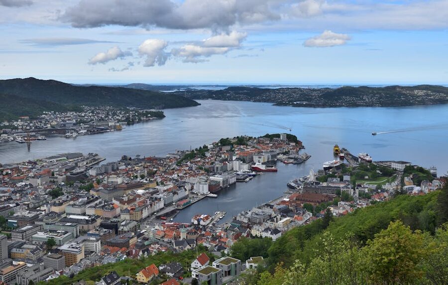 Aerial view of Bergen, the western terminus of the Bergen Line