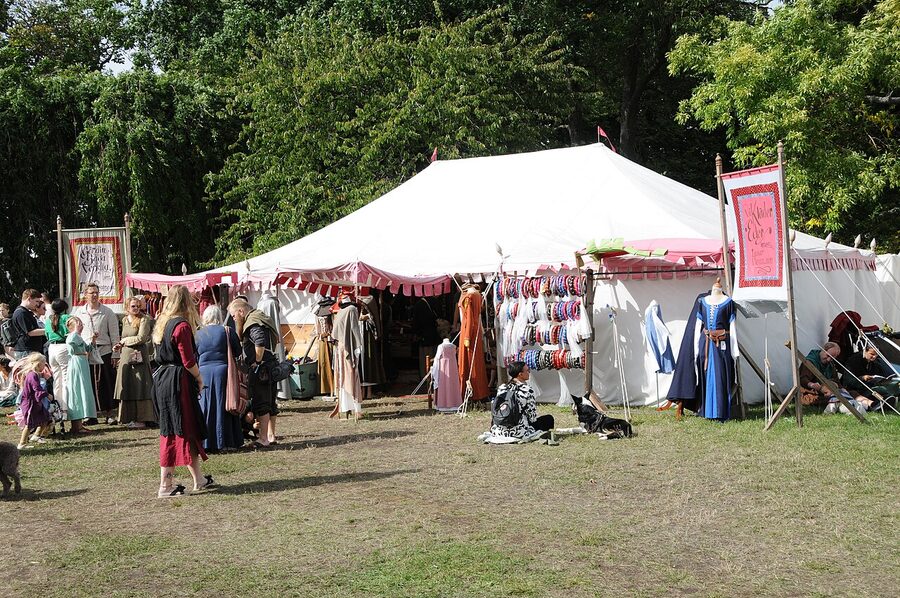 A medieval-themed shopping stall during Medieval Week in Visby