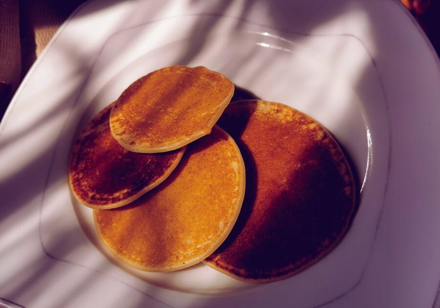 Golden saffron pancake on a plate