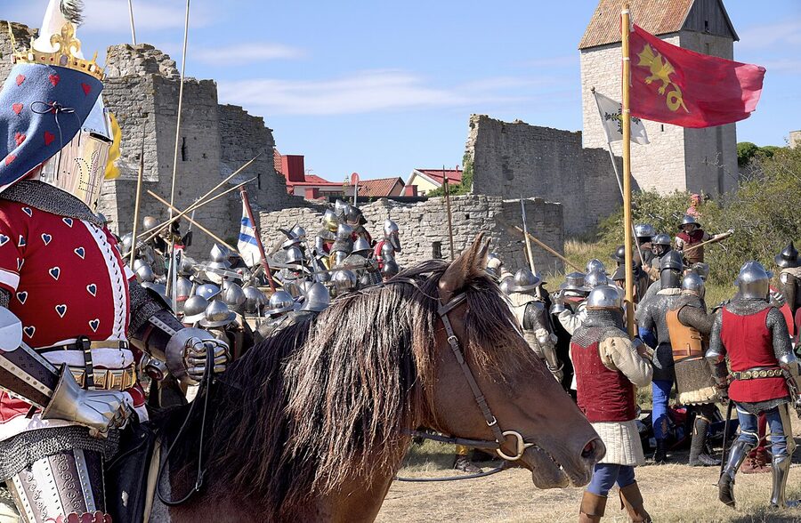 Reenactors stage the Battle of Visby 1361 during Medieval Week