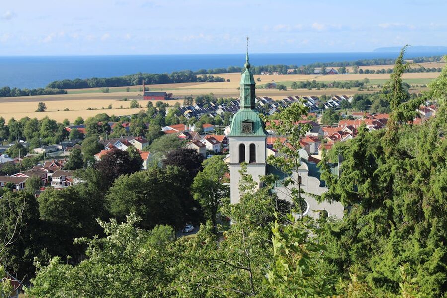 Aerial view of a Visby coastal scene