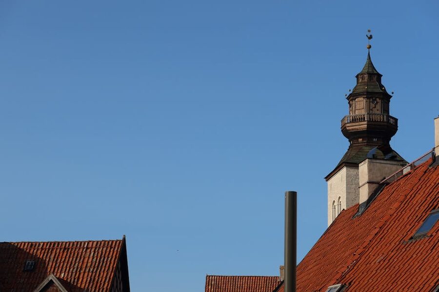 Rooftops of Visby's old town with church towers visible