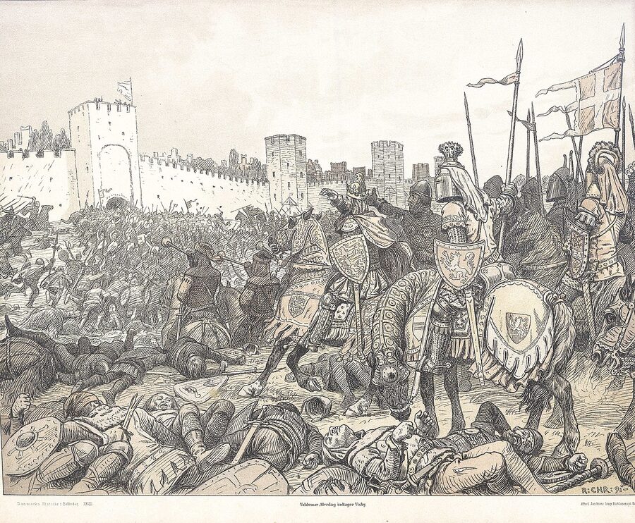 Painting of Valdemar IV Atterdag taking ransom from Visby in 1361