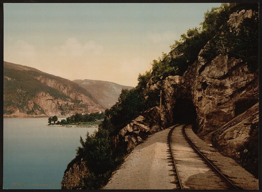 Historic photograph of the Voss Railway in Hordaland, Norway, early 1900s
