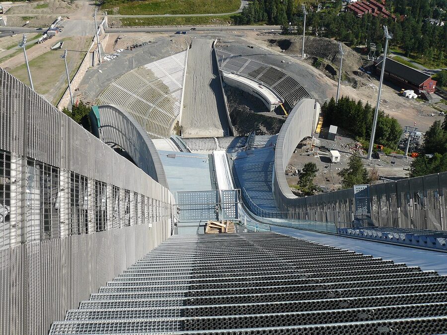 Holmenkollbakken ski jump tower close-up, Oslo
