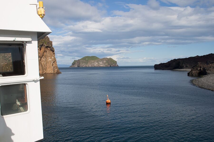 Leaving Vestmannaeyjar harbour past Bjarnarey